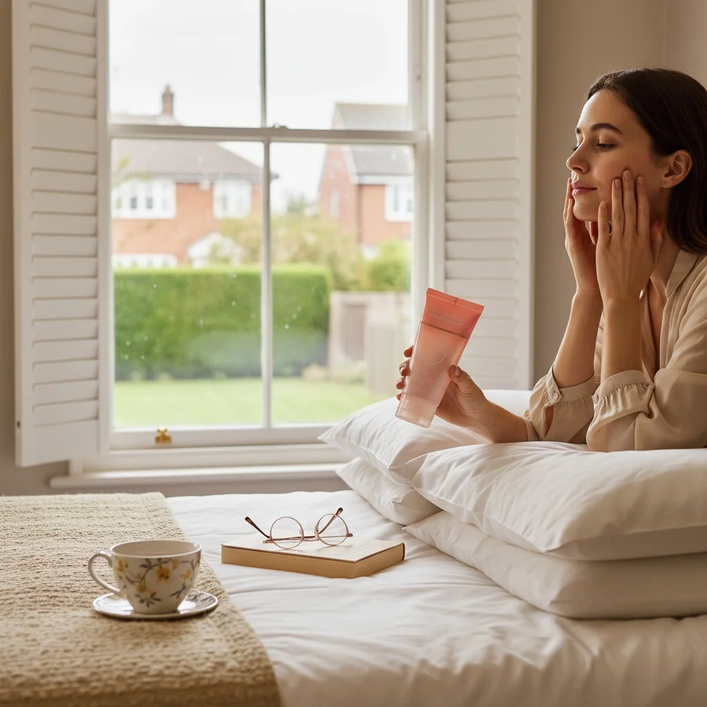 Cosy bedroom scene in morning light with silk pillowcases and textiles