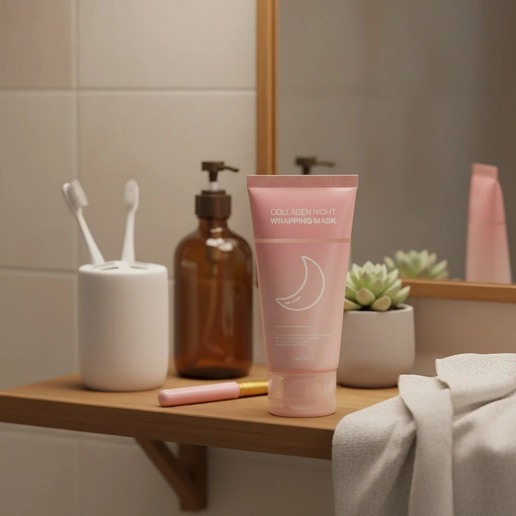 Customer Emily in bathroom morning skincare routine